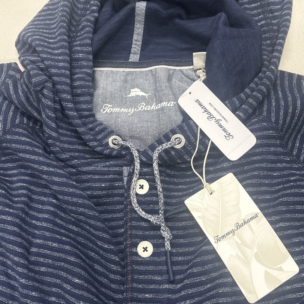 Tommy Bahama Stinson Stripe Pullover Hoodie Sweater Mens Medium Ocean Deep - Picture 8 of 8